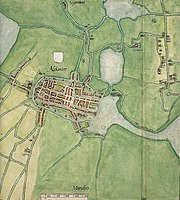 Alkmaar rond 1560 met de oude stadsmuren (Jacob van Deventer)