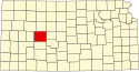 Harta statului Kansas indicând comitatul Ness
