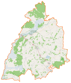 Mapa konturowa powiatu monieckiego, na dole po prawej znajduje się punkt z opisem „Dwór królewski w Knyszynie”