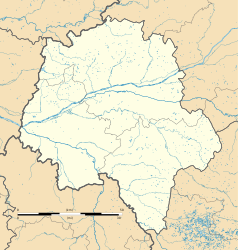 Mapa konturowa Indre i Loara, po lewej nieco na dole znajduje się punkt z opisem „Courcoué”