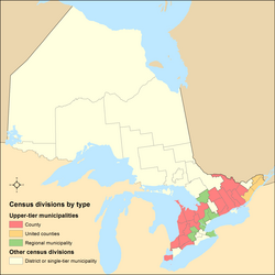 Ontario's upper-tier municipalities among other census divisions from the 2021 federal census