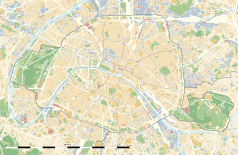 Mapa konturowa Paryża, blisko centrum na lewo znajduje się punkt z opisem „Ambasada Rzeczypospolitej Polskiej w Republice Francuskiej z siedzibą w Paryżu”