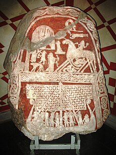 Ódin na svém oři Sleipnim na náhrobním reliéfu ze švédského Gotlandu z 8. století