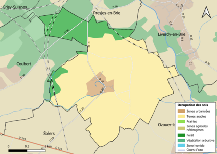 Carte des infrastructures et de l'occupation des sols en 2018 (CLC) de la commune.