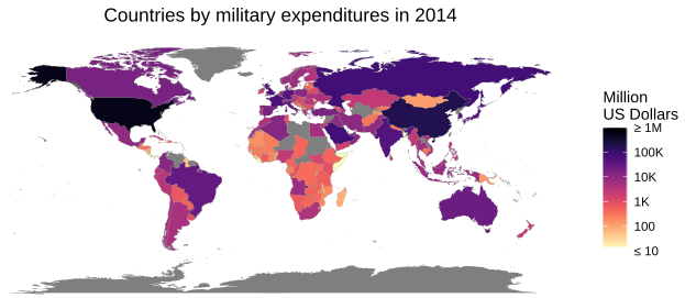 2014ko gastu militarra AEBetako dolarretan.