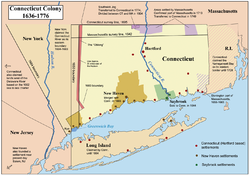 Peta koloni Connecticut, New Haven, dan Saybrook