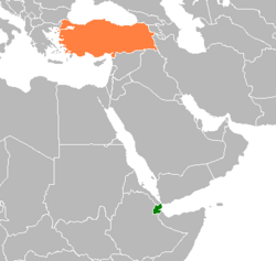 Map indicating locations of Djibouti and Turkey