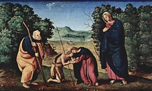 Piero di Cosimo, Sagrada Familia con san Juanito (parte de la predela del retablo Pugliese)