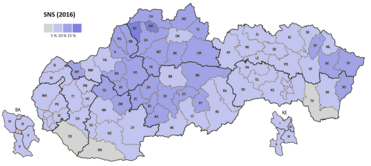 Mapa výsledkov strany SNS