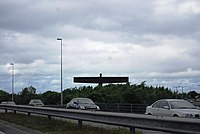Picture of the Angel of the North viewed from within a car travelling on the A1 near Lamesley.