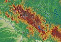 Situo de Bavaria arbaro sur topografia mapo de Šumava