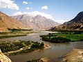 نمای زیبایی از رودخانه پنج، مرز میان افغانستان و تاجیکستان در منطقه شغنان