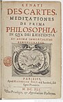 שער המהדורה הראשונה של ספרו "הגיונות על הפילוסופיה הראשונית", 1641 (לטינית)