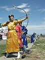 Women archery competition in the Naadam festival, Mongolia.