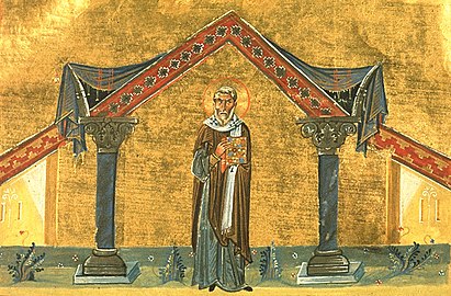 Saint Agatho, Pope of Rome (Menologion of Basil II, 10th century)