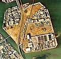 昭和島付近の航空写真（1974年撮影）。まだ造成中の地域が多い。国土交通省 国土地理院 地図・空中写真閲覧サービスの空中写真を基に作成。