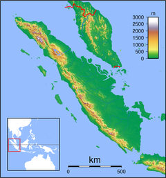Krasjstedet vist på et kart over Sumatra.
