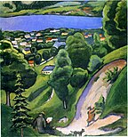 Landschaft am Tegernsee mit lesendem Mann, 1910