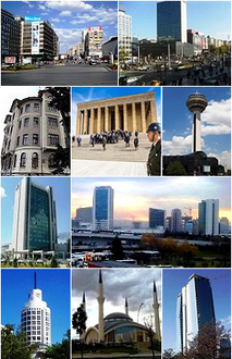 From left to right:1st and 2nd:Views of Kızılay Square , 3rd:The BDDK building, 4th:آنت‌کابیر، 5th:Atakule Tower, 6th:Ankara Intercity Bus Terminal, 7th:Sheraton Ankara, 8th:State Art and Sculpture Museum, 9th:Balgat skyscrapers in Çankaya.