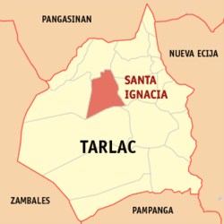Map of Tarlac with Santa Ignacia highlighted