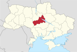 Tšerkasyn alueen sijainti Ukrainan kartalla.