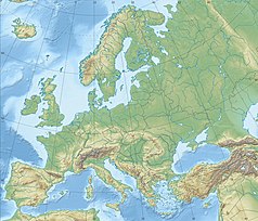Mapa konturowa Europy, w centrum znajduje się punkt z opisem „źródło”, powyżej na lewo znajduje się również punkt z opisem „ujście”