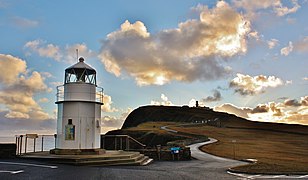 The former Muckle Roe Lighthouse, which now sits at the foot of Sumburgh Head