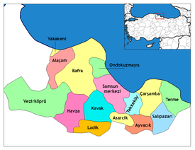 Mapa dos distritos da província de Samsun