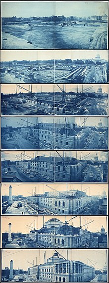 foto-foto warna indigo dari konstruksi kemajuan Library of Congress Jefferson Building