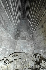 Detail of the massive corbel-vaulted ceiling of the main burial chamber