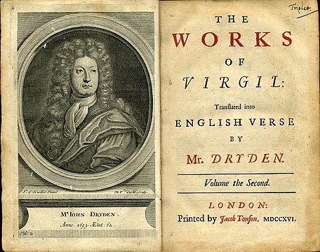 Фронтиспис и титульная страница второго тома сочинений Вергилия в переводе Дhайдена, издание 1716 года