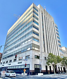 The 1948 "Crawford Addition" building at Times Mirror Square, NW corner of 2nd & Spring, September 2020