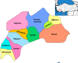 Mapa dos distritos da província de Burdur