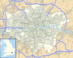 Mapa konturowa Wielkiego Londynu, w centrum znajduje się punkt z opisem „Instytut Kultury Polskiejw Londynie”