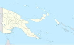 Mapa konturowa Papui-Nowej Gwinei, na dole nieco na lewo znajduje się punkt z opisem „Port Moresby”