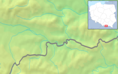 Mapa konturowa Pienin, blisko centrum na prawo znajduje się czarny trójkącik z opisem „Czuprana”