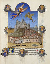 «La festa de l'arcàngel», Les molt riques hores del Duc de Berry. Museu Condé, Chantilly, ms.65, f.195.