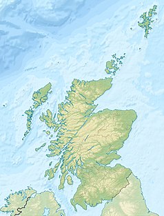 Mapa konturowa Szkocji, na dole znajduje się punkt z opisem „Arran”