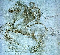 Boceto para monumento ecuestre, Leonardo da Vinci (posiblemente uno de los primeros de esta serie, 1488-1499).