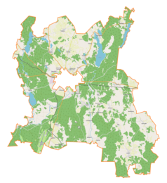 Mapa konturowa gminy wiejskiej Szczytno, blisko centrum na dole znajduje się punkt z opisem „Prusowy Borek”