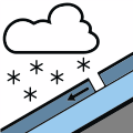 Kreslená ikonka, na které je znázorněn odtrh laviny a nad ním mráček, pod kterým jsou sněhové vločky.