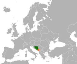 Map indicating locations of Bosnia and Herzegovina and Montenegro
