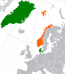 Map indicating locations of Denmark and Norway