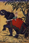 Kaisar Mughal, Akbar yang Agung, menunggangi gajah perang. Gambar dari tahun 1609/1610