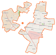 Mapa konturowa gminy wiejskiej Sochaczew, u góry po prawej znajduje się punkt z opisem „Żelazowa Wola”