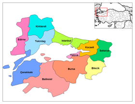 Karta provincija Regije Marmara