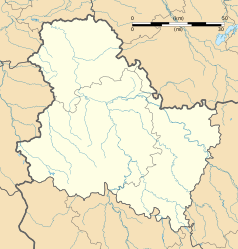 Mapa konturowa Yonne, blisko górnej krawiędzi nieco na lewo znajduje się punkt z opisem „Perceneige”
