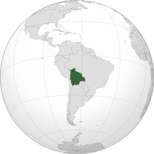 Location of Bolivia (dark green) in South America (gray)