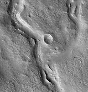 Valleys on the ejecta blanket of Cerulli, as seen by HiRISE.