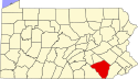Harta statului Pennsylvania indicând comitatul Lancaster